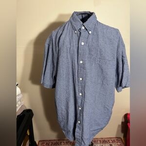 size large checked mens shirt casual dress wear blue white short sleeve